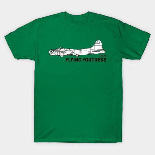 B-17 Flying Fortress - USAAF (SW) T-Shirt by BearCaveDesigns